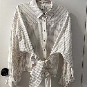 CAbi White Striped Button-Down Shirt with Tie Front